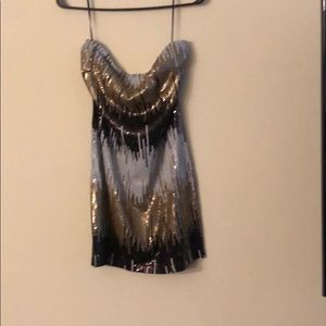 Black, Gold, and White Sequins Tube Top Club Dress